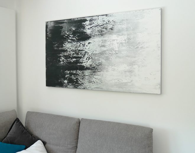Acryl Bild, Schwarz, Silber, Weiß im Gerhardt Richter Stil | up.designed WerbeAtelier