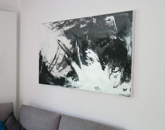 Abstraktes Leinwandbild mit Schlagmetall - Unikat von up.designed